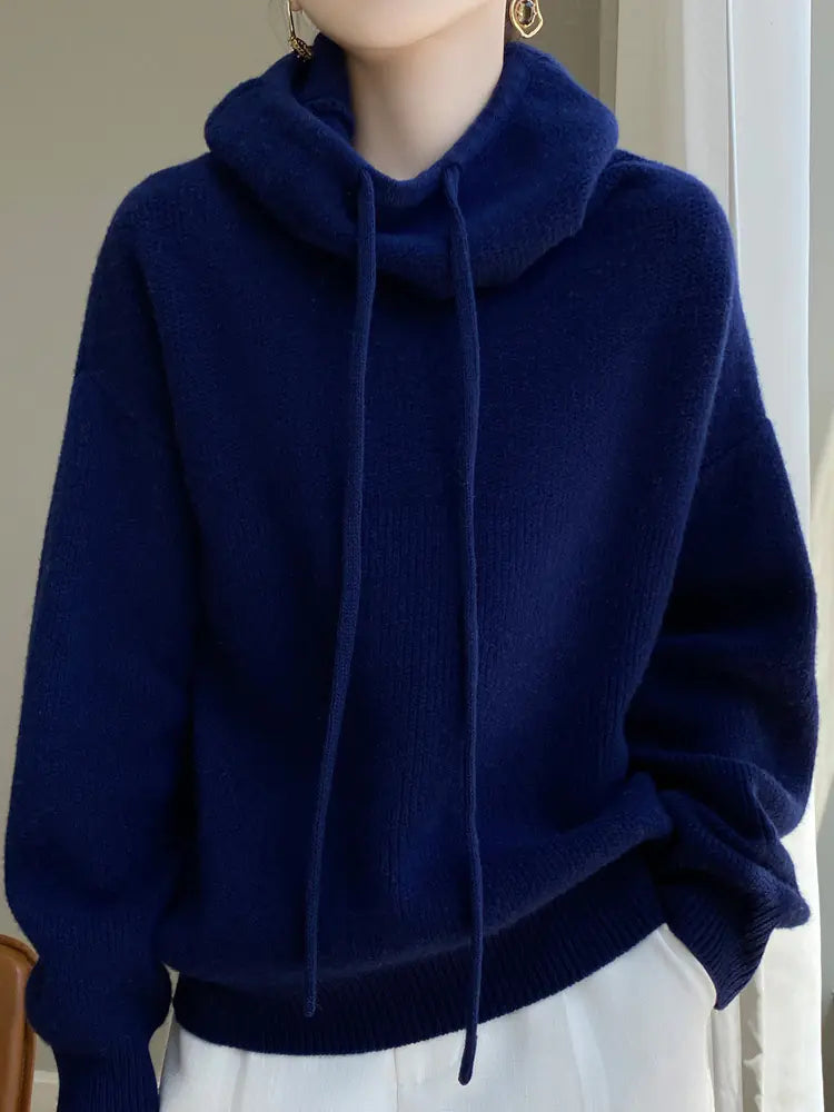 Women's Thick Wool Blend Hooded Sweater Cozy Winter Knit Pullover - Image 10