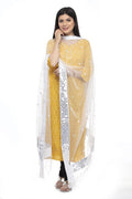 White Organza Cotton dupatta with intricate 6-line mirror work border