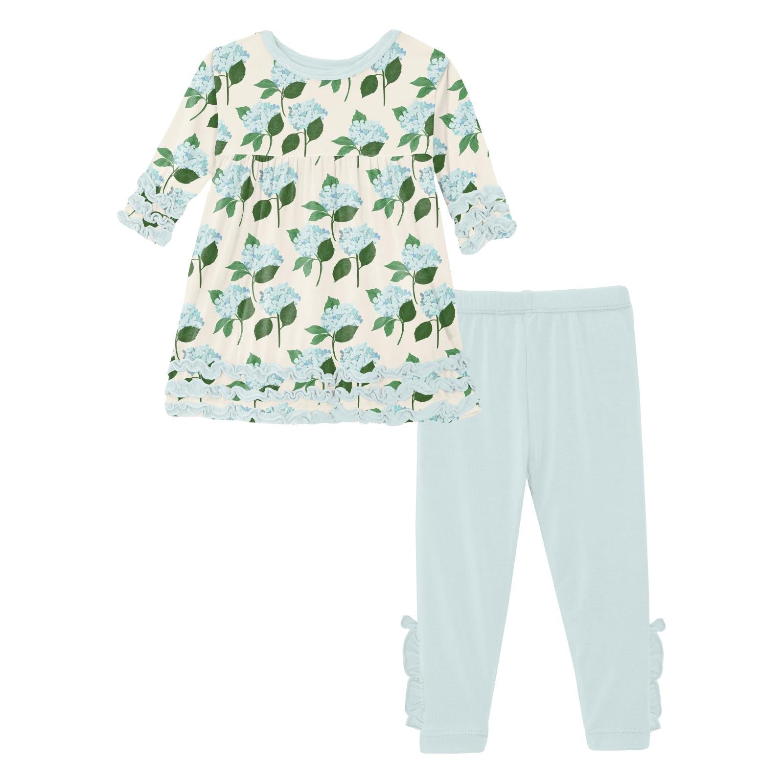 Print 3/4 Sleeve Babydoll Outfit Set in Hydrangea Bouquet