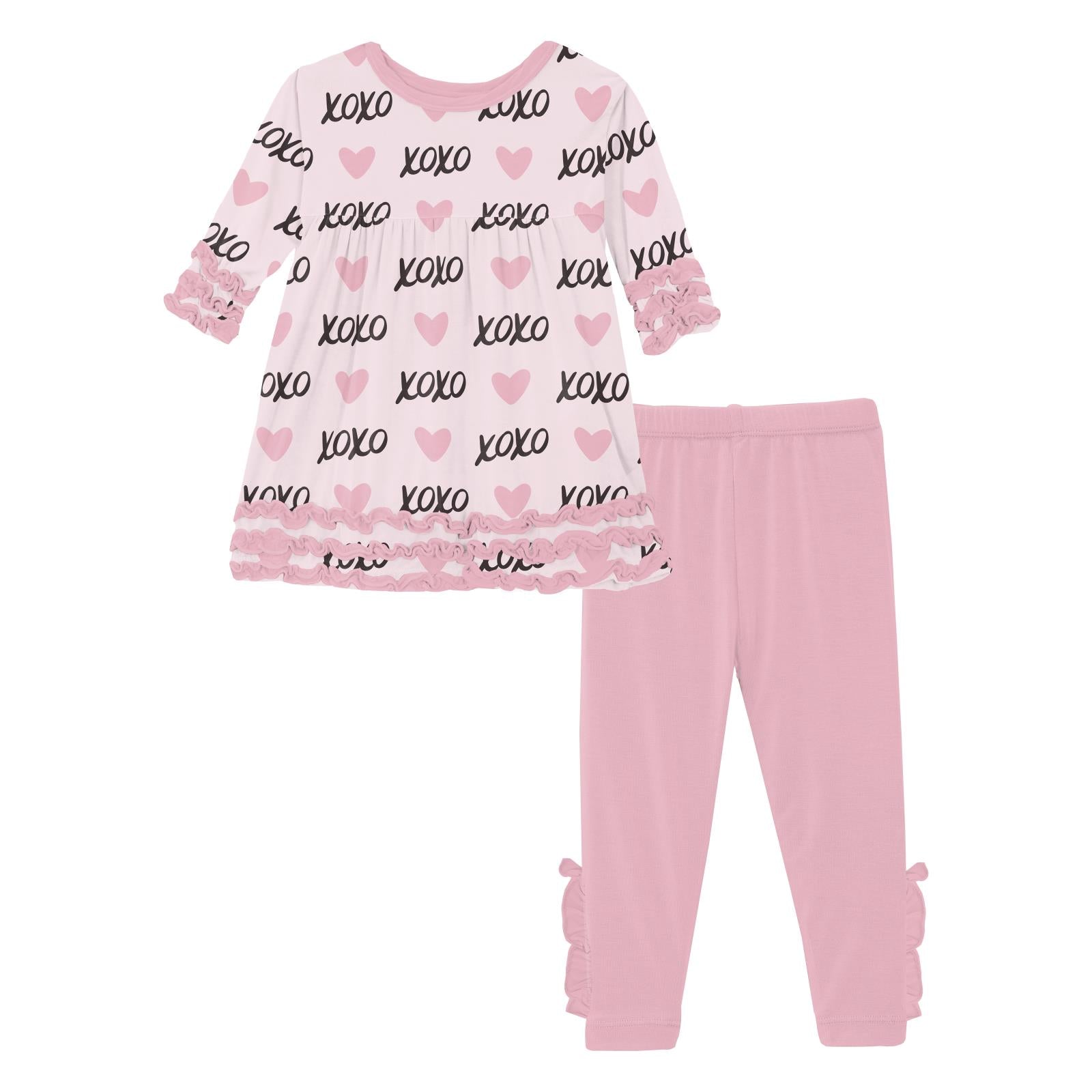 Print 3/4 Sleeve Babydoll Outfit Set in Shrinking Violet XOXO