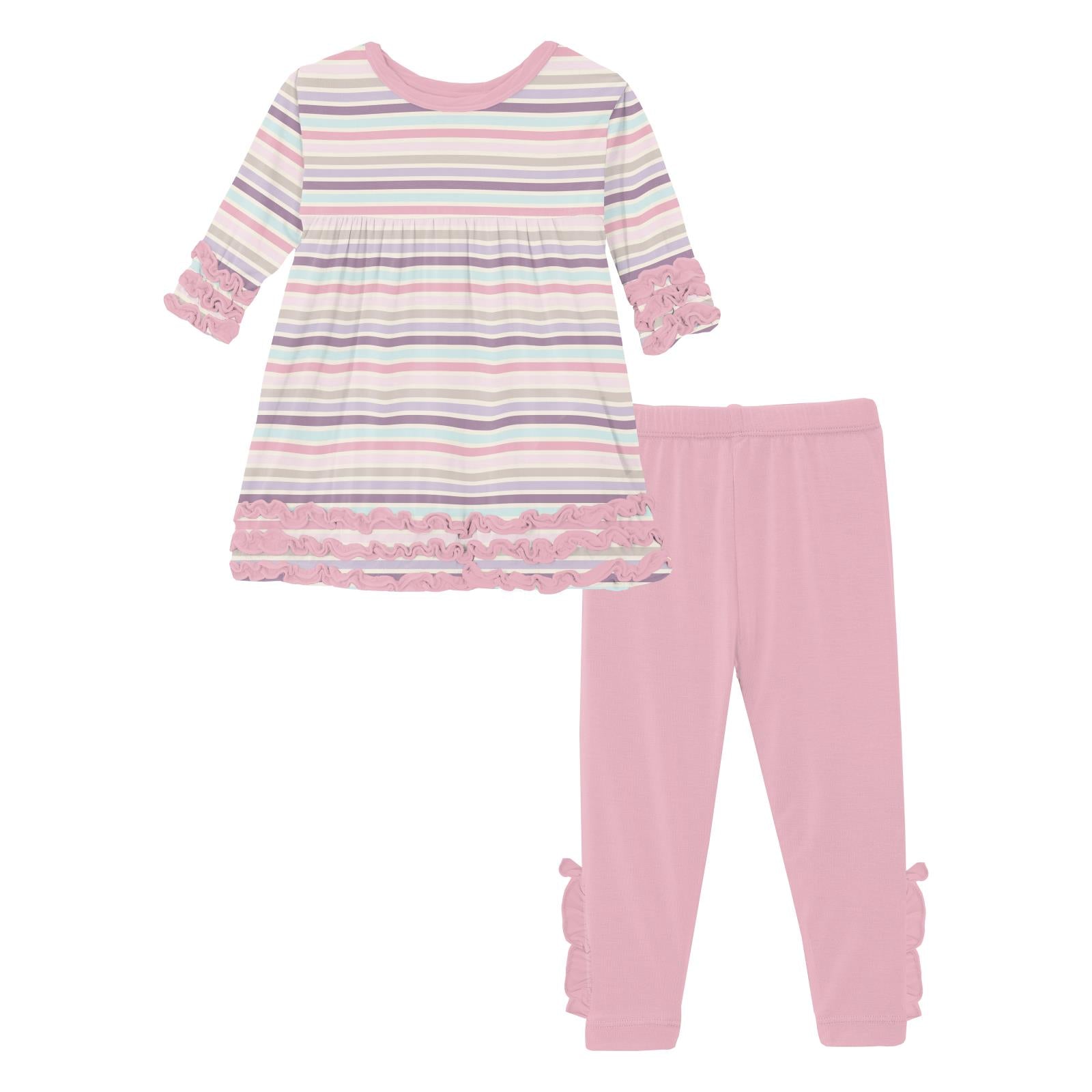 Print 3/4 Sleeve Babydoll Outfit Set in Ice Cream Stripe