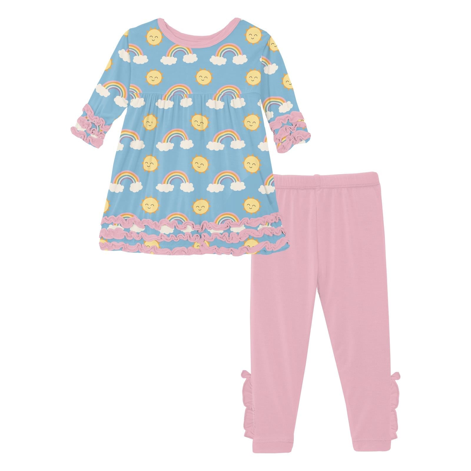 Print 3/4 Sleeve Babydoll Outfit Set in Sunshine and Rainbows