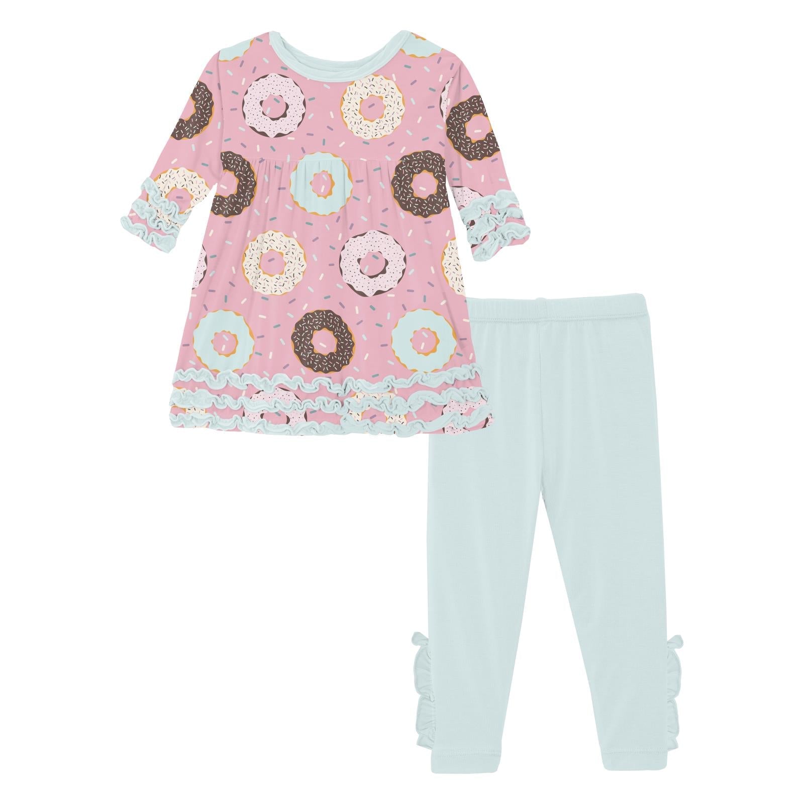 Print 3/4 Sleeve Babydoll Outfit Set in Cake Pop Donuts and Sprinkles