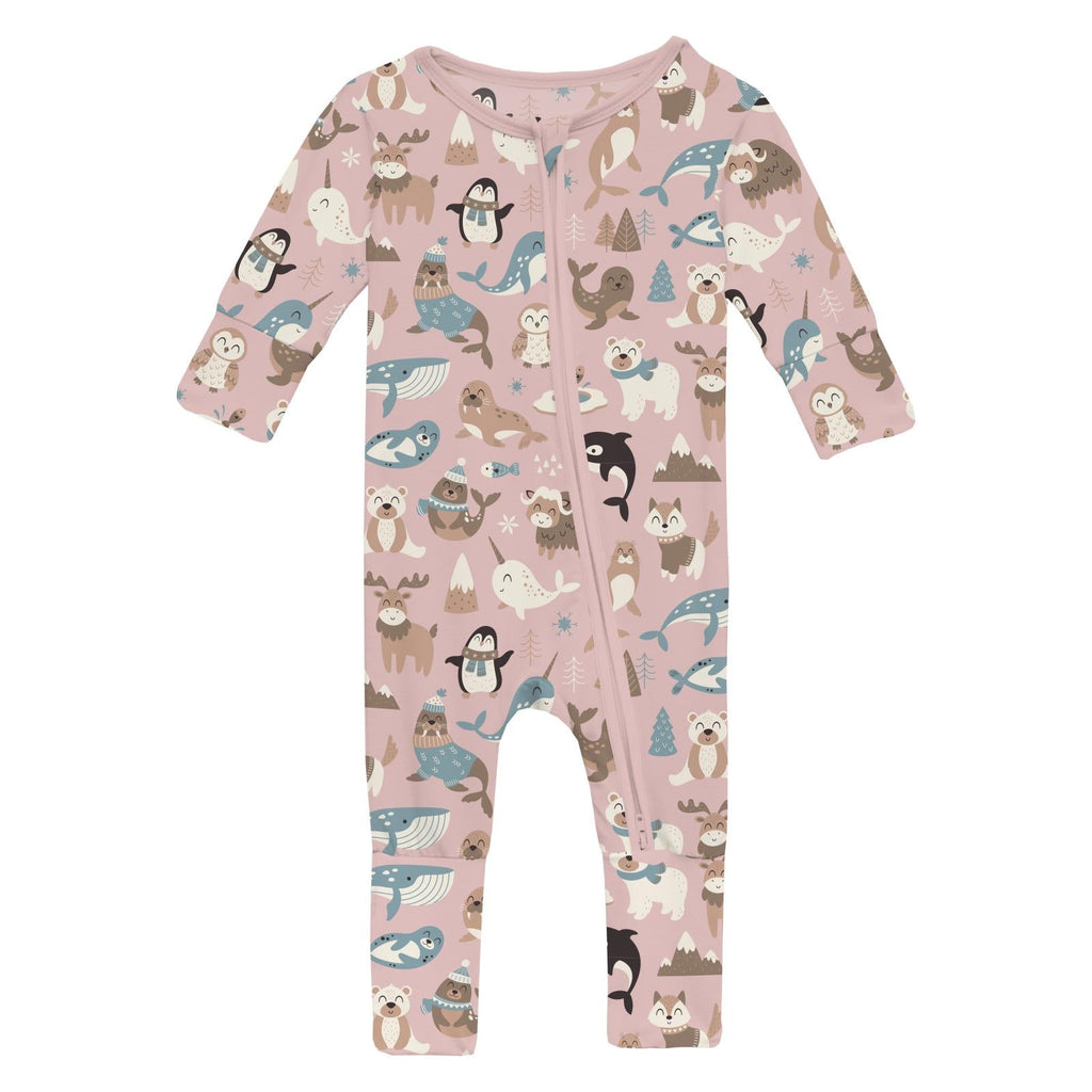 Print Convertible Coverall in Baby Rose Arctic Animals