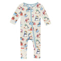 Print Convertible Coverall in Natural Silly Penguins