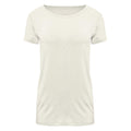 A front view of a natural-colored women's short sleeve relaxed bamboo t-shirt on a white background.