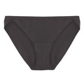 Close up of women's bikini brief in solid midnight blue bamboo fabric with low-rise fit.