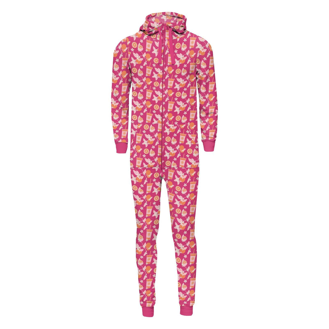 Print Adult Fleece Jumpsuit with Hood in Calypso Orange Cream