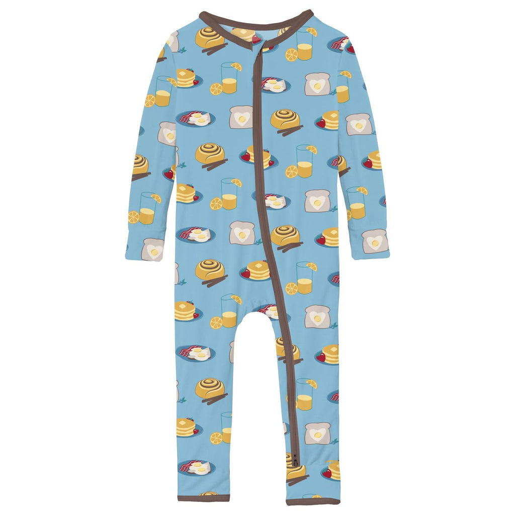 Print Coverall with 2 Way Zipper in Seaside Blue Breakfast in Bed