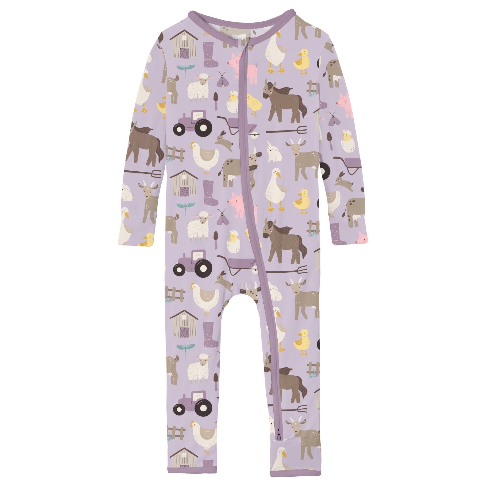 Print Coverall with 2 Way Zipper in Thistle Morning on the Farm