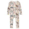 Print Coverall with 2 Way Zipper in Latte Morning on the Farm