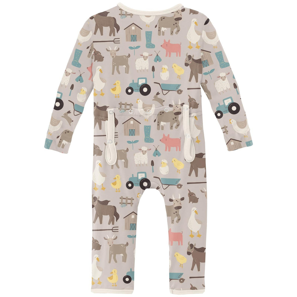 Print Coverall with 2 Way Zipper in Latte Morning on the Farm
