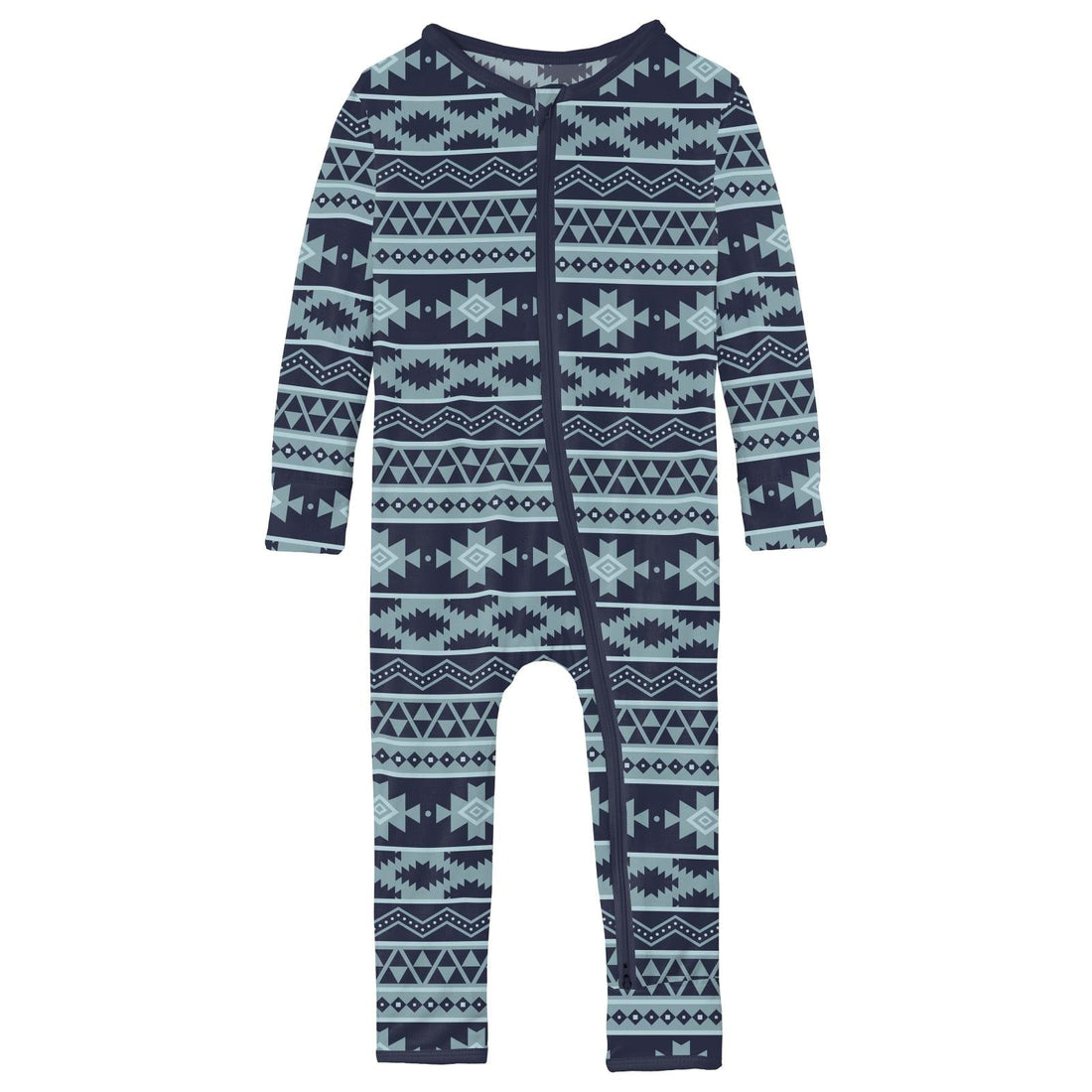 Print Coverall with 2 Way Zipper in Peacoat Mayan Print