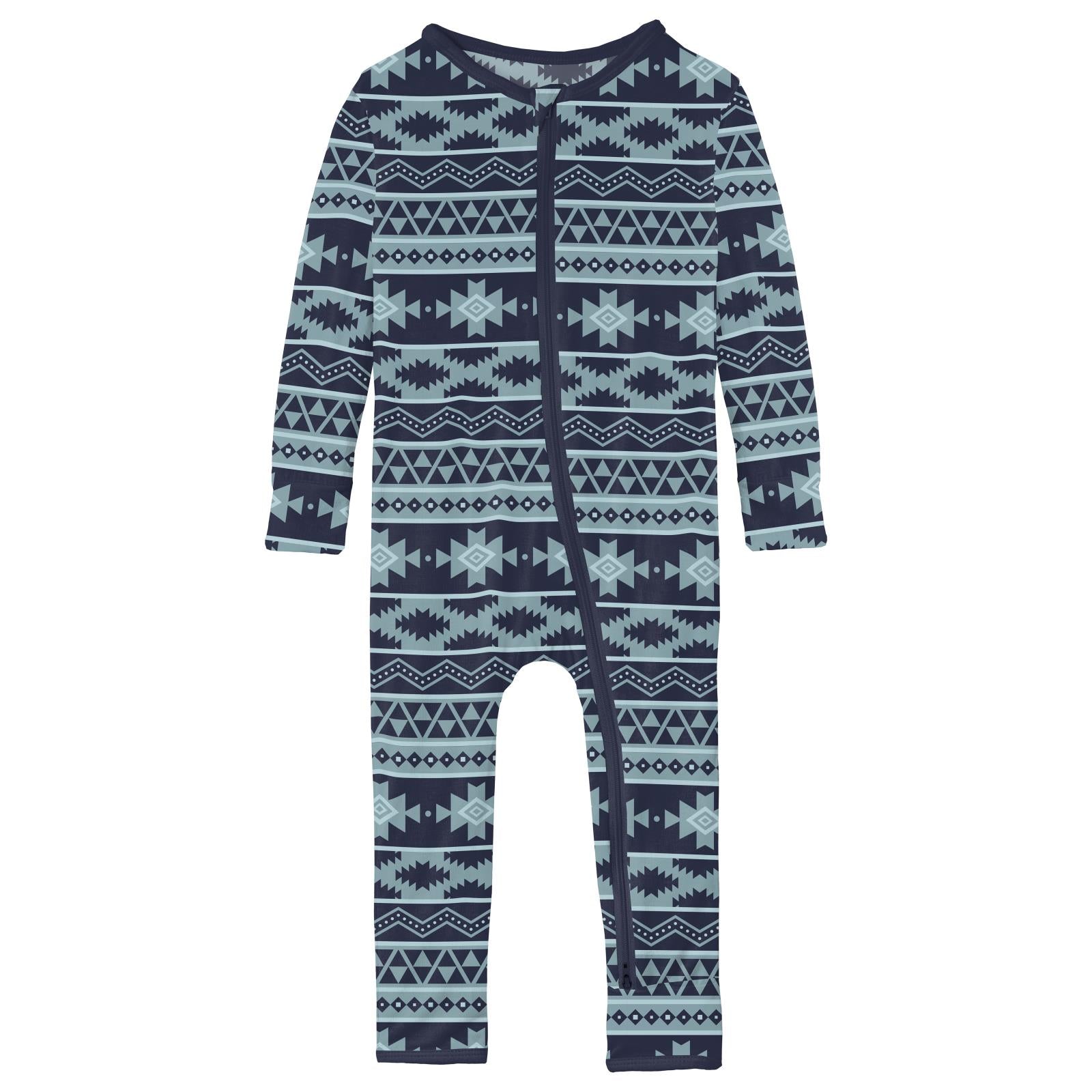 Print Coverall with 2 Way Zipper in Peacoat Mayan Print