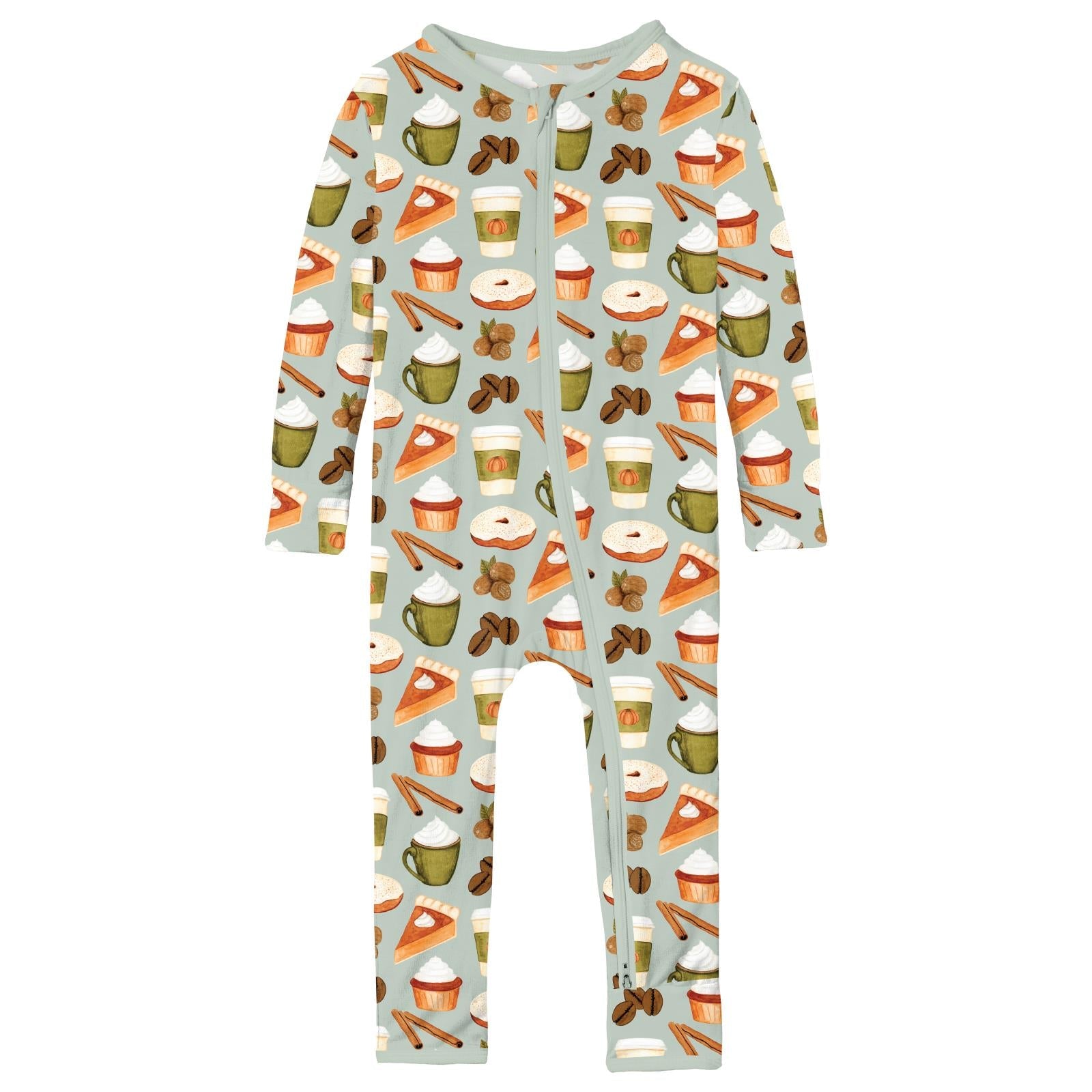 Print Coverall with 2 Way Zipper in Aloe Pumpkin Spice