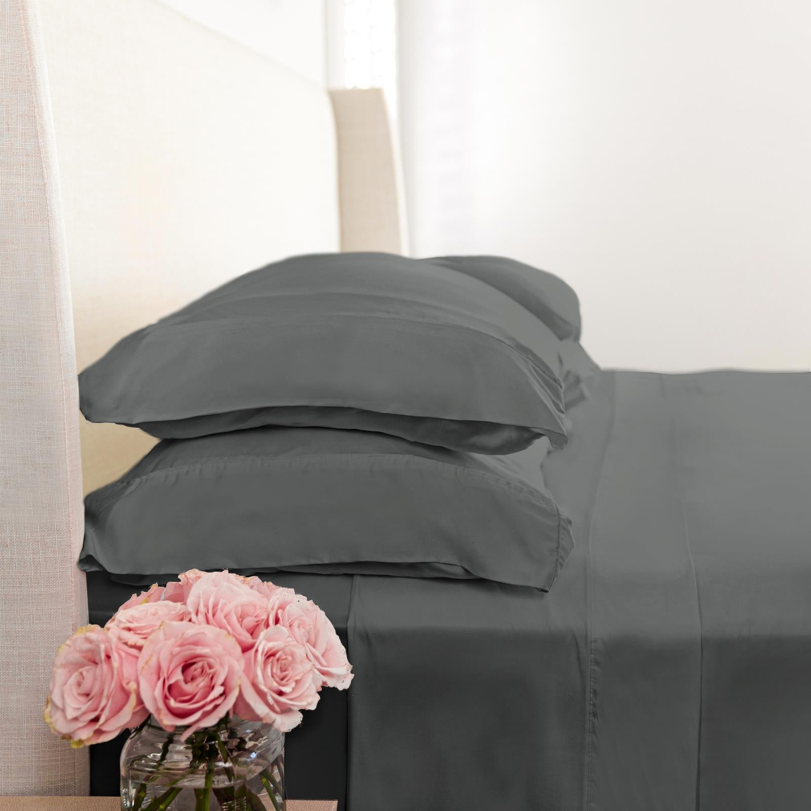 Woven Bamboo Pillowcase Set in Stone - Silky Sateen Bedding