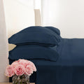 Woven sheet set in Suede Blue made of soft bamboo sateen