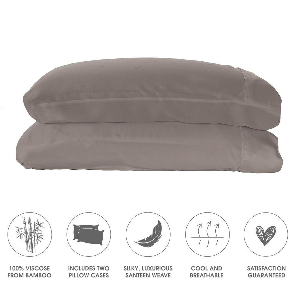 Woven Bamboo Pillowcase Set in Stone - Silky Sateen Bedding