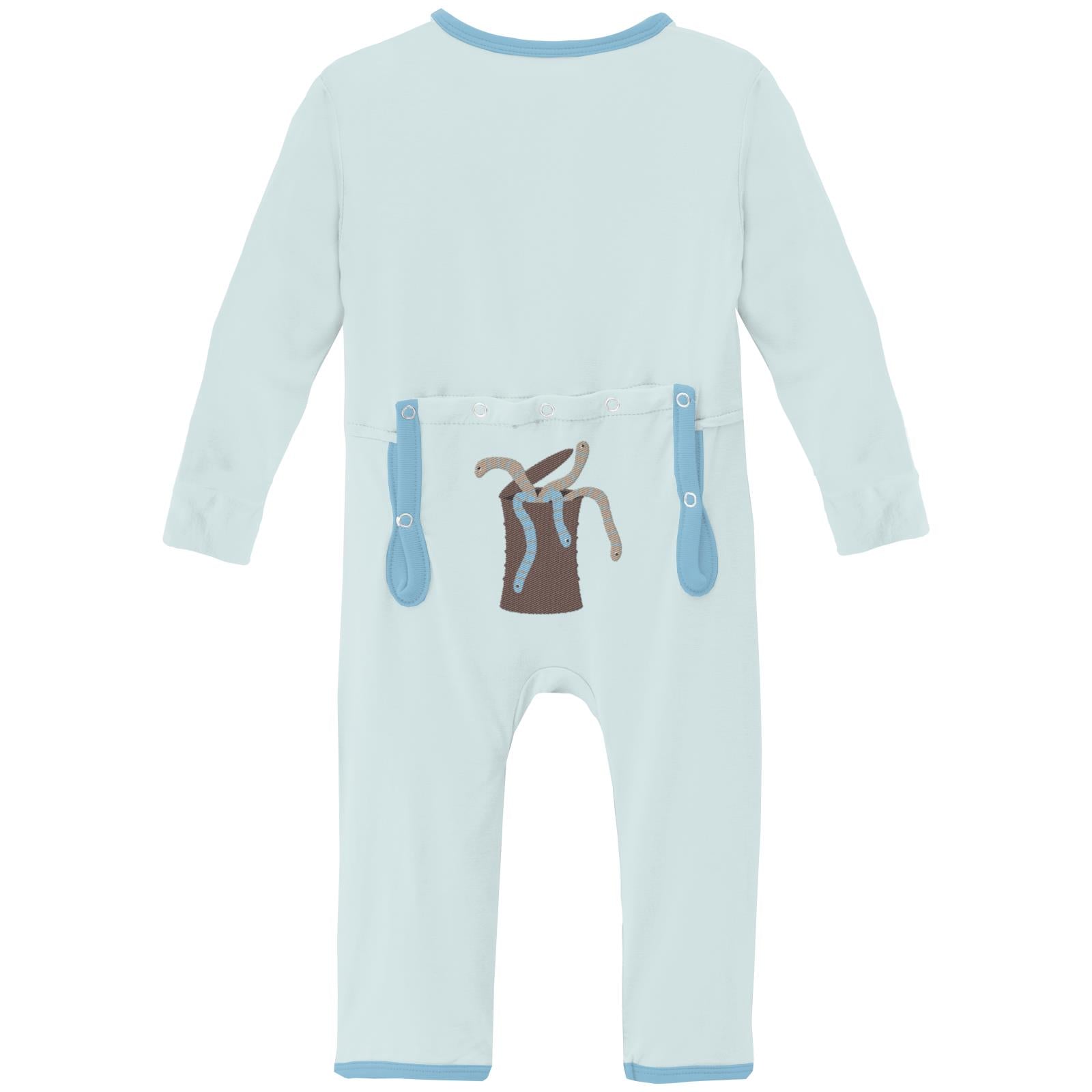 Applique Coverall with 2 Way Zipper in Fresh Air Can of Worms