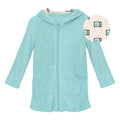 Summer sky zip-front terry robe with cream vintage television print lined hood