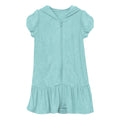 Child wearing a heathered aqua terry ruffle swim cover-up in Summer Sky