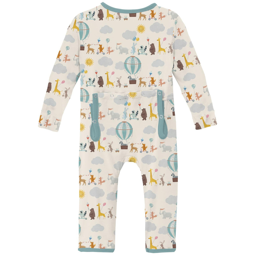Print Coverall with 2 Way Zipper in Natural Animal Parade