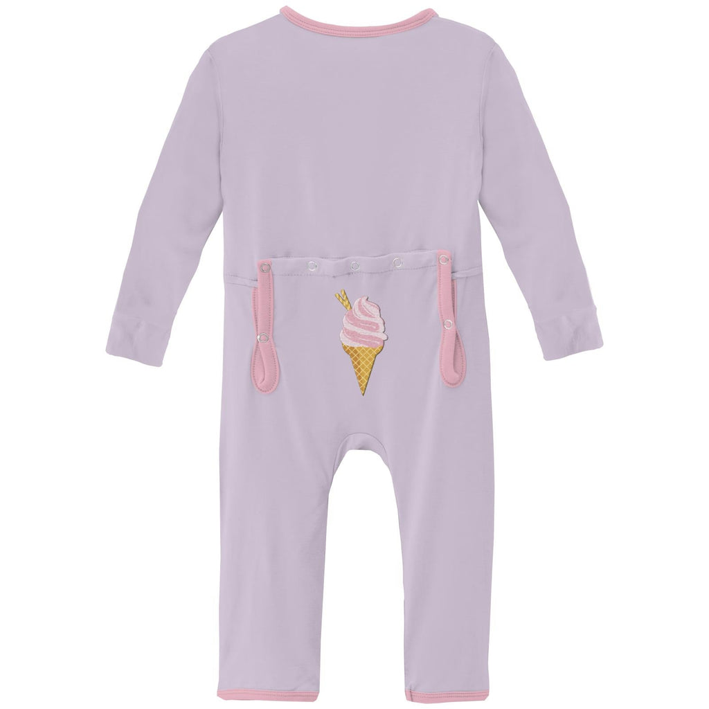 Applique Coverall with 2 Way Zipper in Thistle Ice Cream Cone