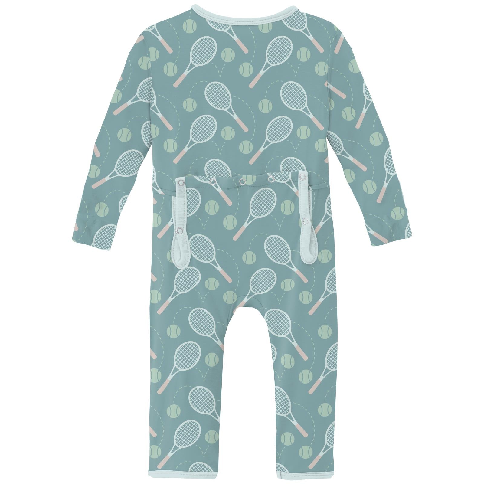 Print Coverall with 2 Way Zipper in Jade Tennis