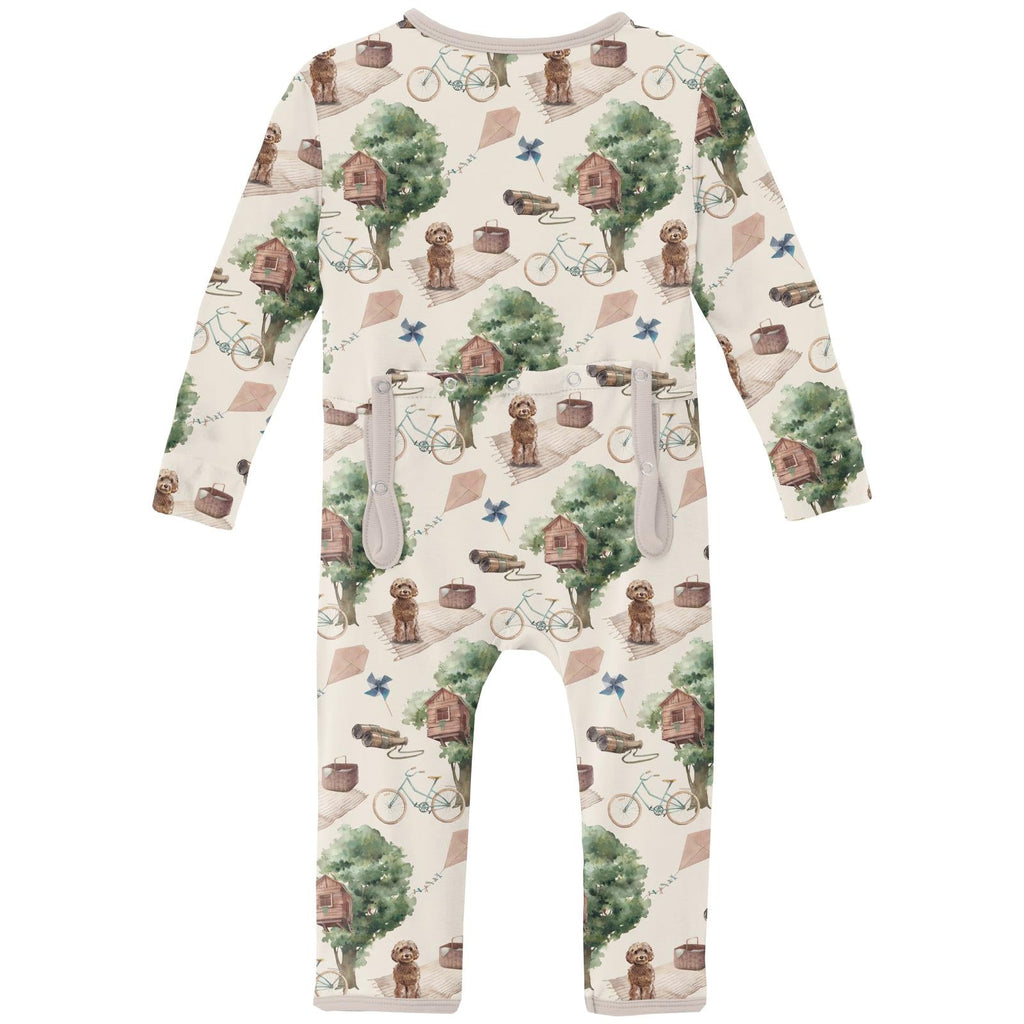 Print Coverall with 2 Way Zipper in Natural Tree House