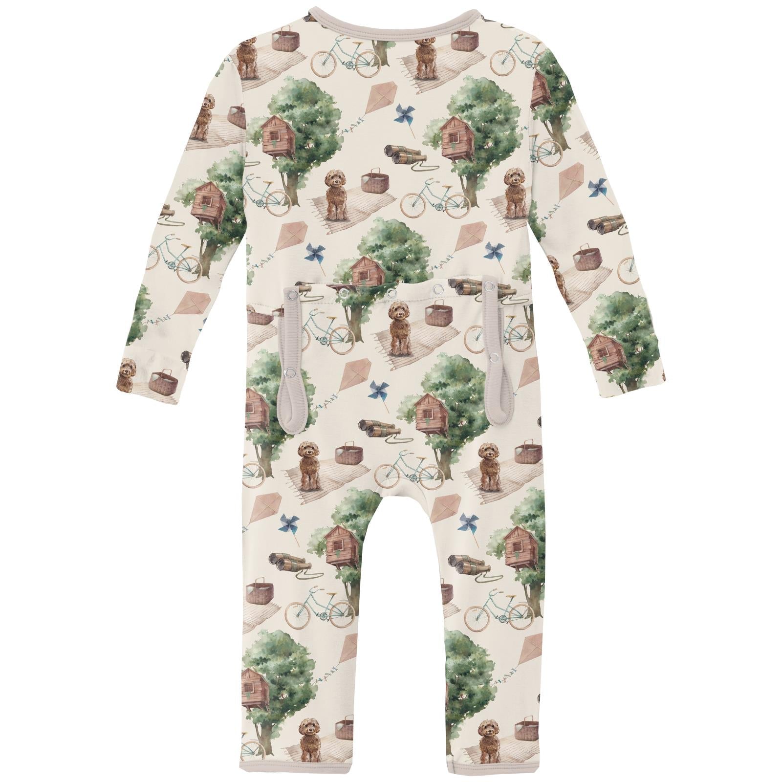 Print Coverall with 2 Way Zipper in Natural Tree House