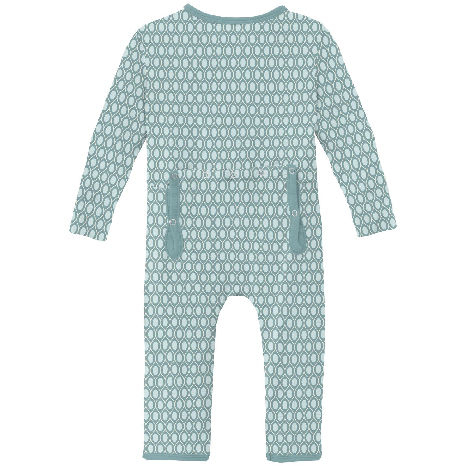 Print Coverall with 2 Way Zipper in Jade Wavy Lattice