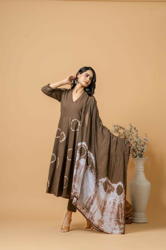 Brown Tie & Dye Cotton Suit Set - Stylish Ethnic Apparel