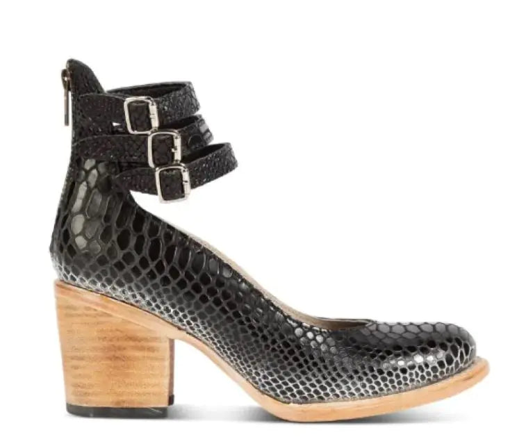 Women's Triple Buckle Ankle Strap Block Heel Shoes - Image 18