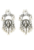 Detailed silver-toned earrings featuring a traditional Ganesh design.