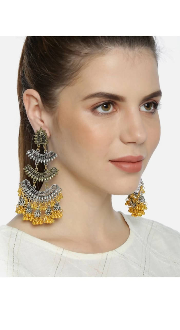 Two-tone silver and gold plated traditional Jhumka earrings