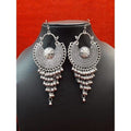 Silver-tone Half Moon Chandbali earrings with hanging bells for bridal and ethnic wear