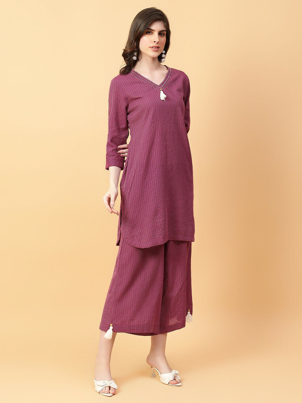 Joban Fashion Purple Cotton Khatha & Hand Work Co-ord Set