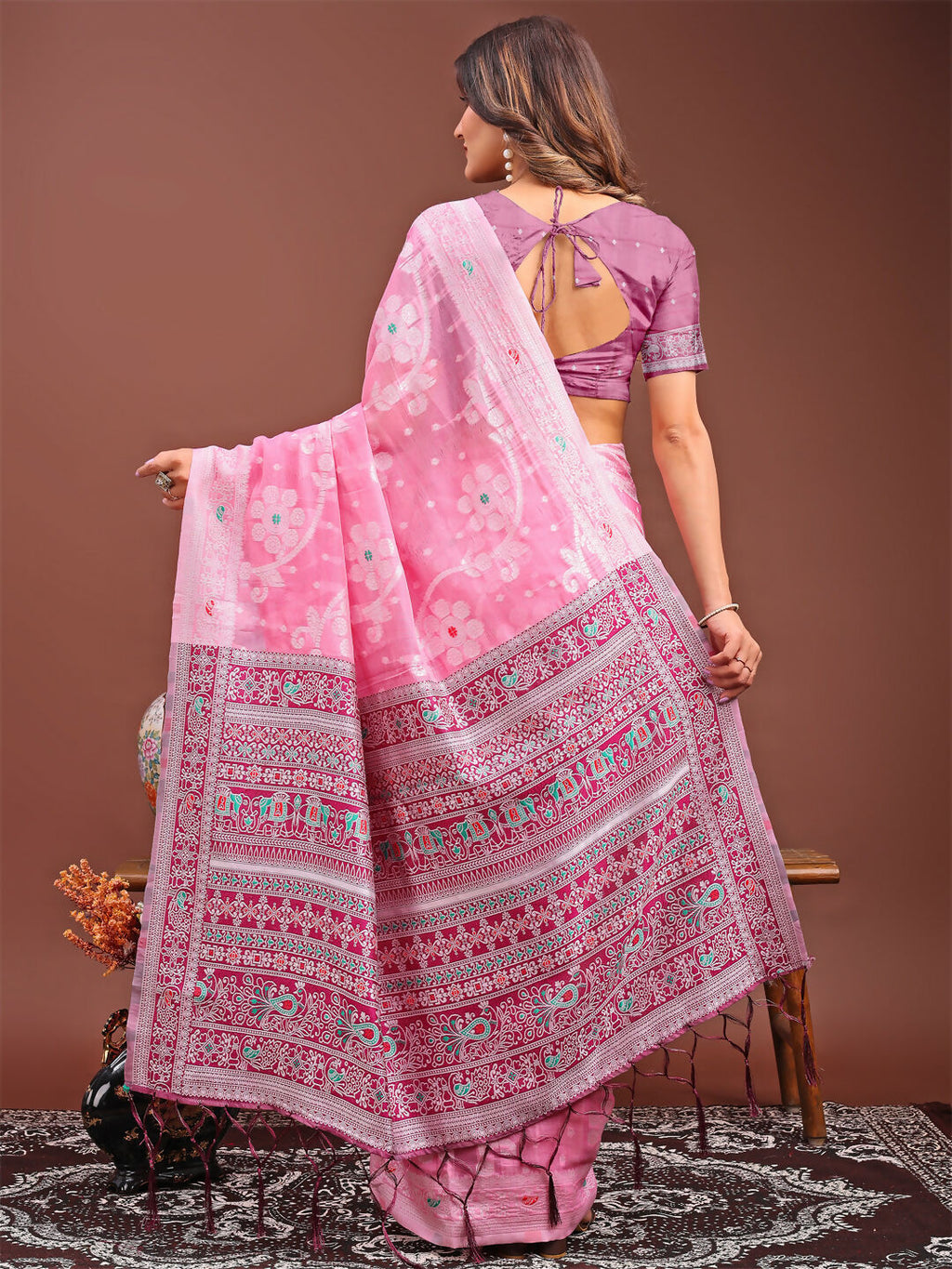 Pink Linen Cotton Saree - Comfortable Ethnic Wear