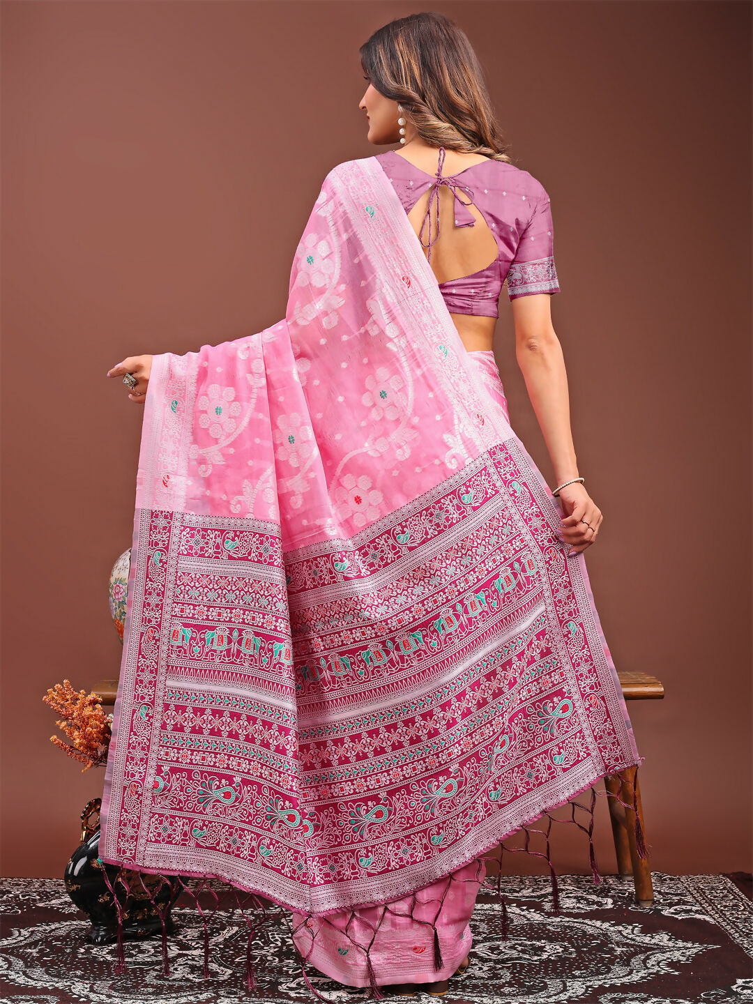 Pink Linen Cotton Saree - Comfortable Ethnic Wear