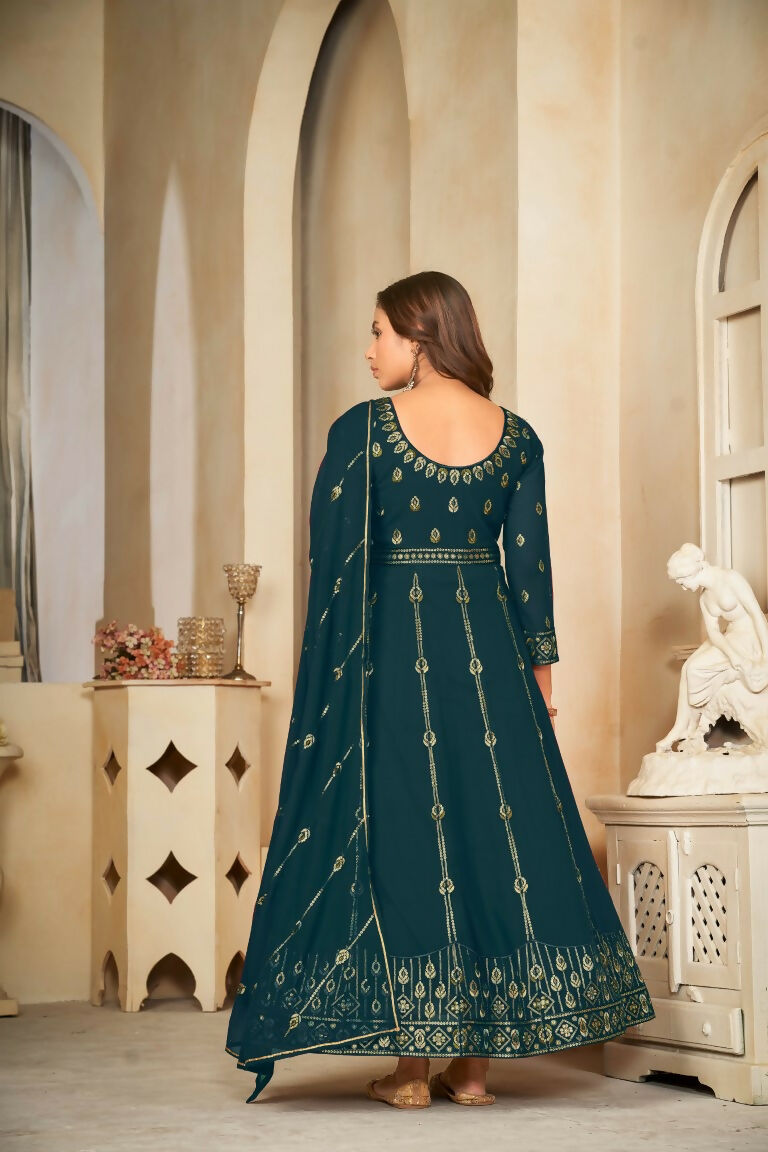 Rama Green Georgette Embroidered Anarkali Kurta Pant Set
