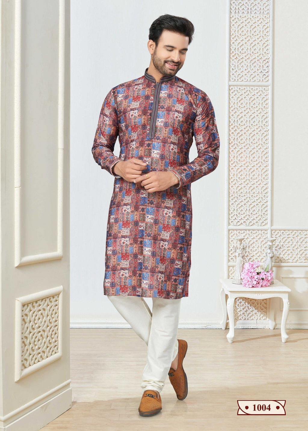 Toddler wearing a colorful printed cotton kurta pyjama set