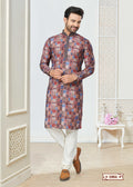 Toddler wearing a colorful printed cotton kurta pyjama set