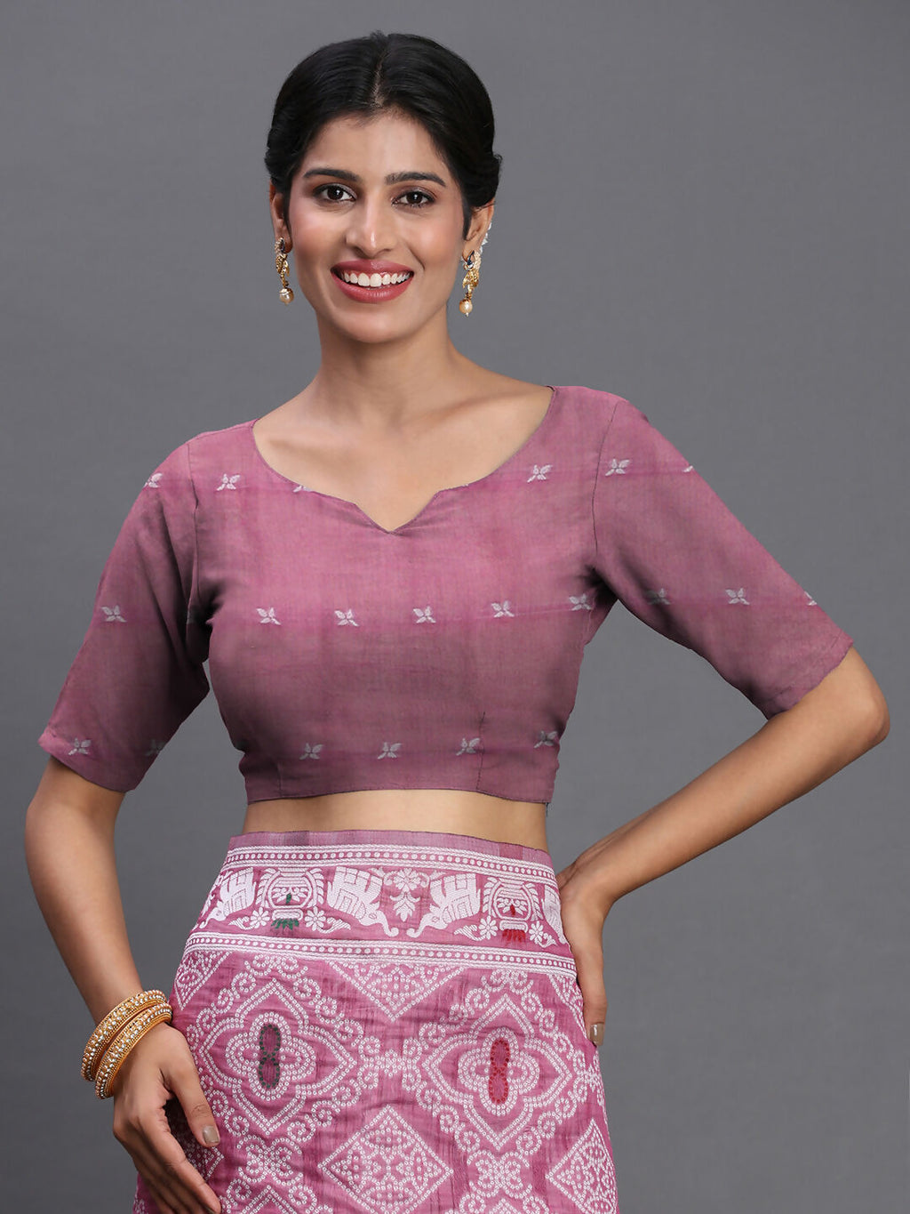 Purple Linen Cotton Saree with Matching Blouse Piece