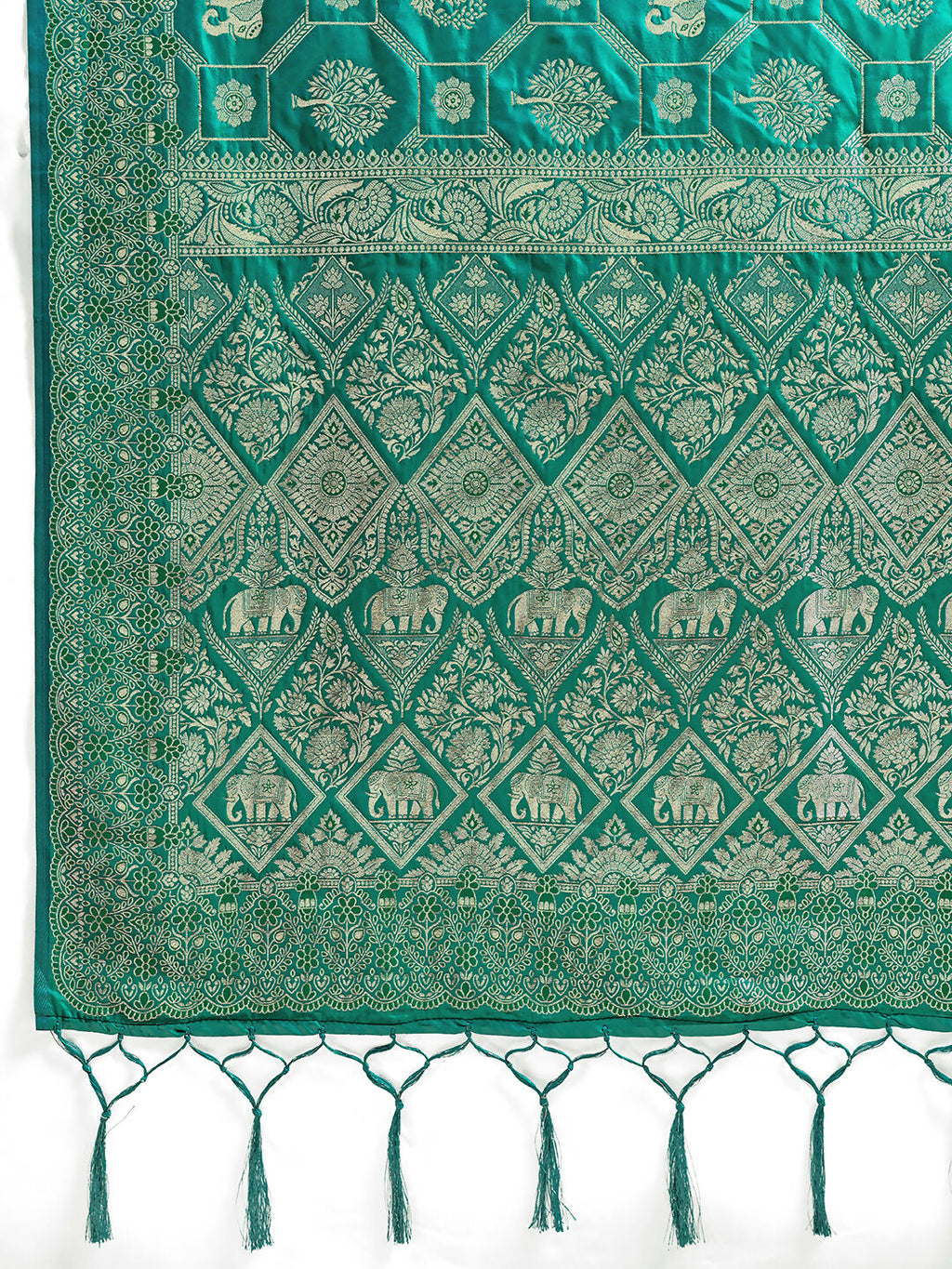 Rama Green Silk Blend Saree with Matching Blouse Piece