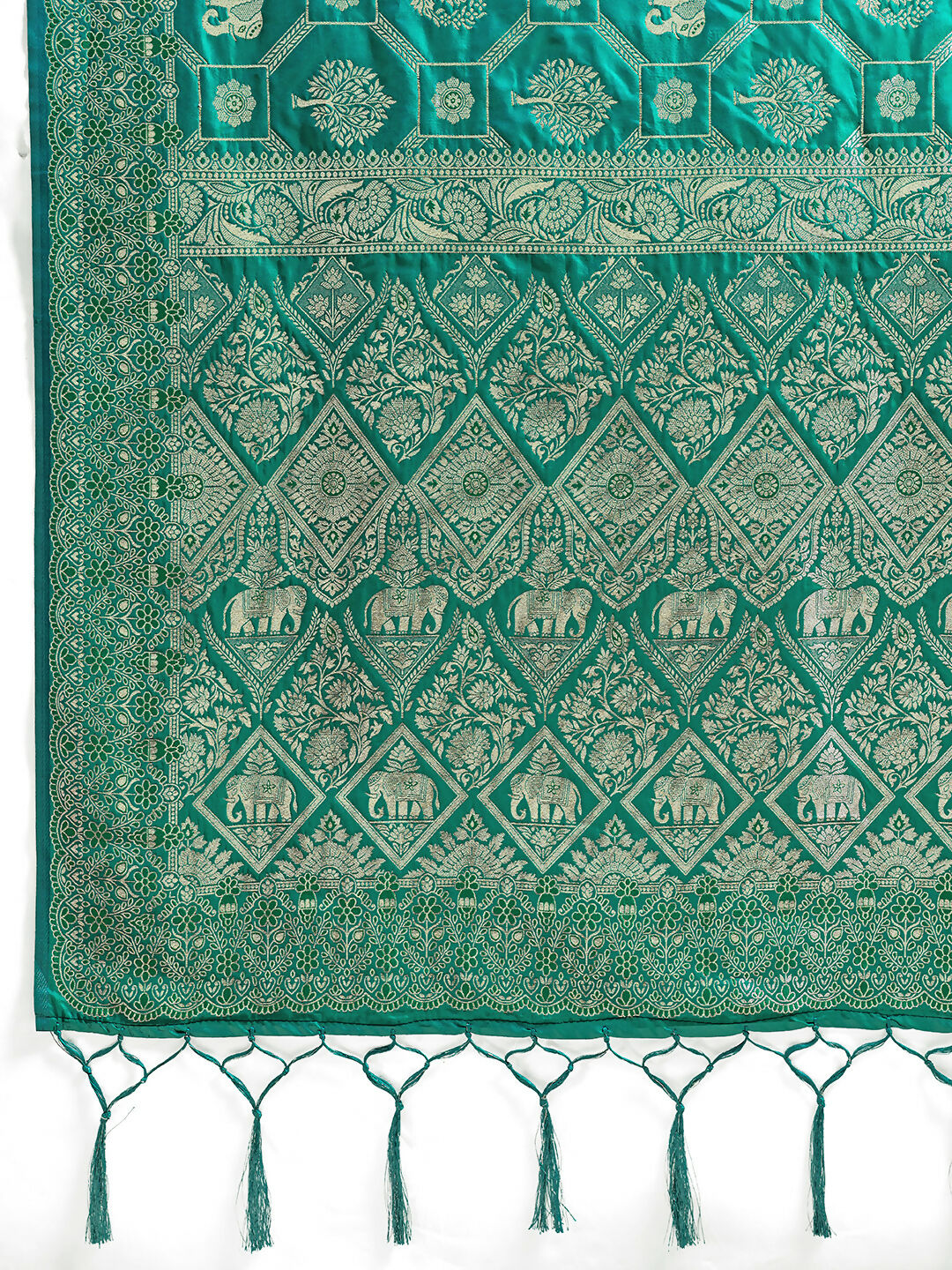Rama Green Silk Blend Saree with Matching Blouse Piece