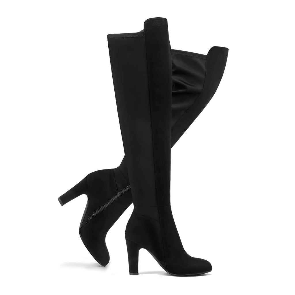 SelenePair Womens Over The Knee Boots Stretch Thigh High Block Mid Heel Boot Fashion Side Zip Winter Boots(Black Imi V1 Numeric_11)