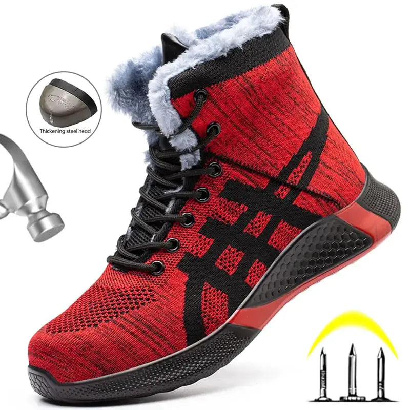 Men's Winter Plush Safety Work Boots - Warm & Breathable