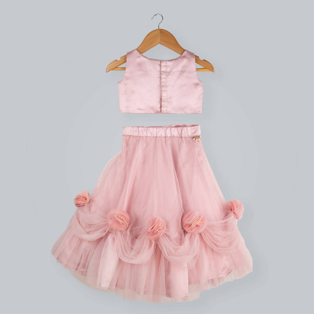 Old Rose Ghagra Choli with Floral Embellishments and Pearls