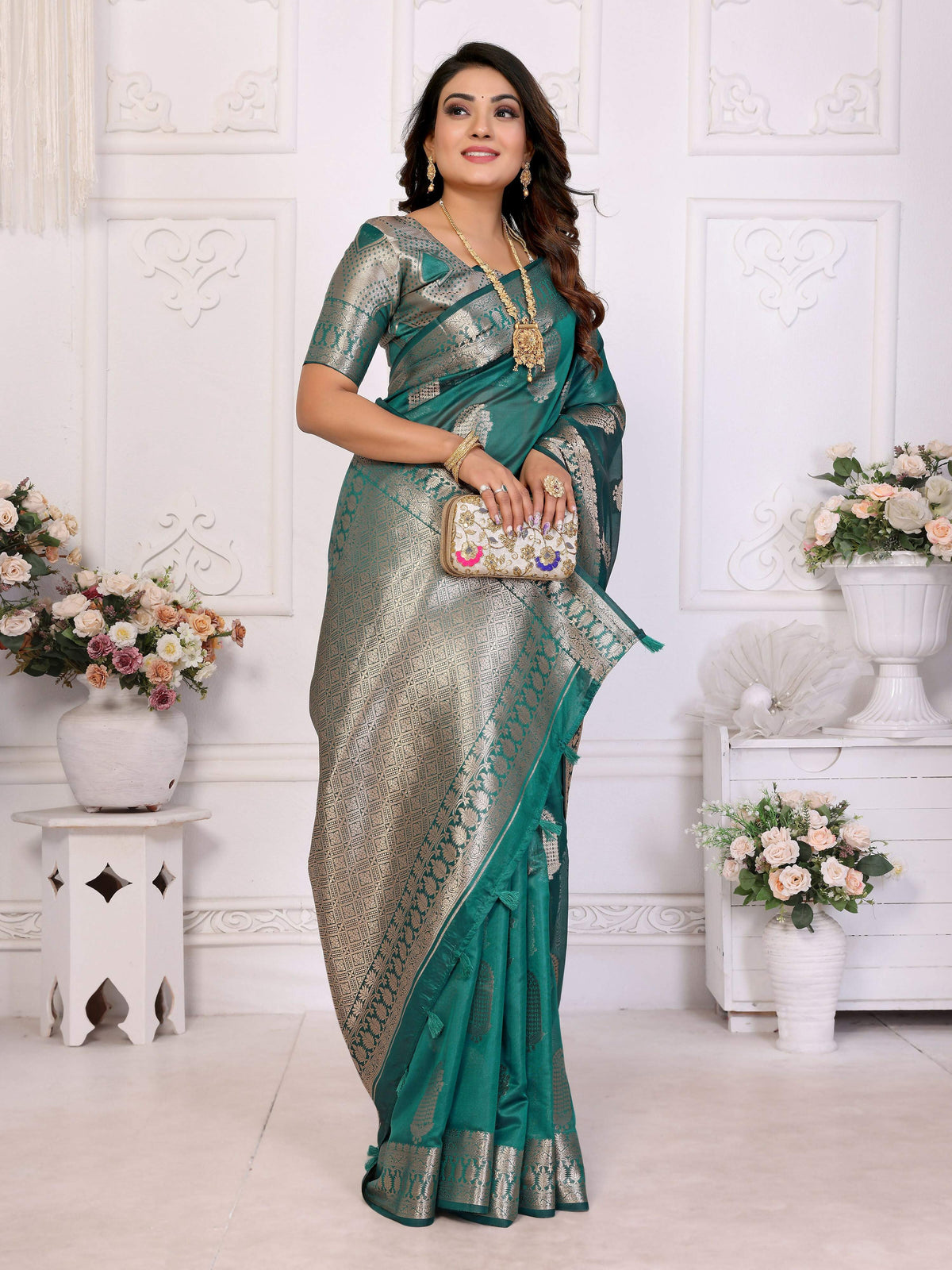 Light Green Soft Organza Silk Weaving Saree