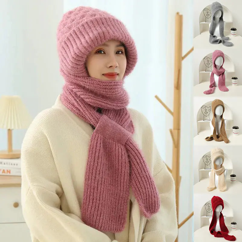 Women's Fleece-lined Knitted Scarf and Hat Set